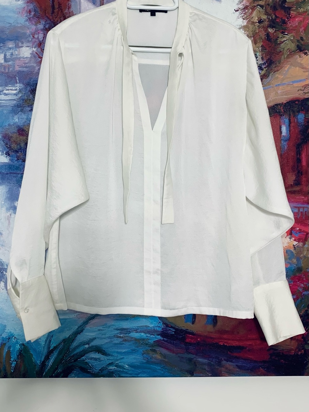 Maje White Tie-Neck Long Sleeve Blouse